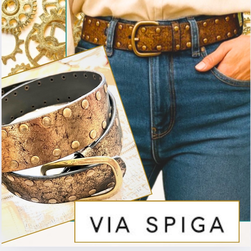Via Spiga,Soft Italian Leather Belt,Metal Embellishments,Excellent Cond,Size L